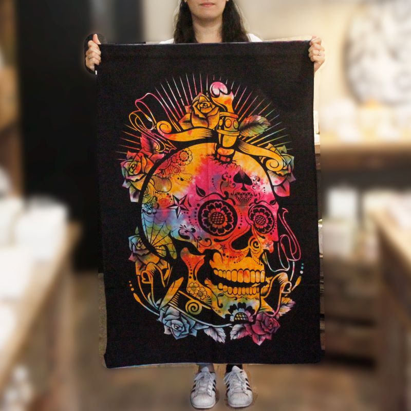 Tapiz de algodón calavera detalle